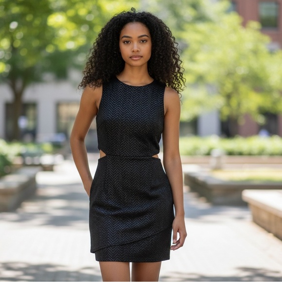 Forever 21 Dresses & Skirts - Forever 21 Black Textured Sleeveless Mini Dress with Side Cutouts